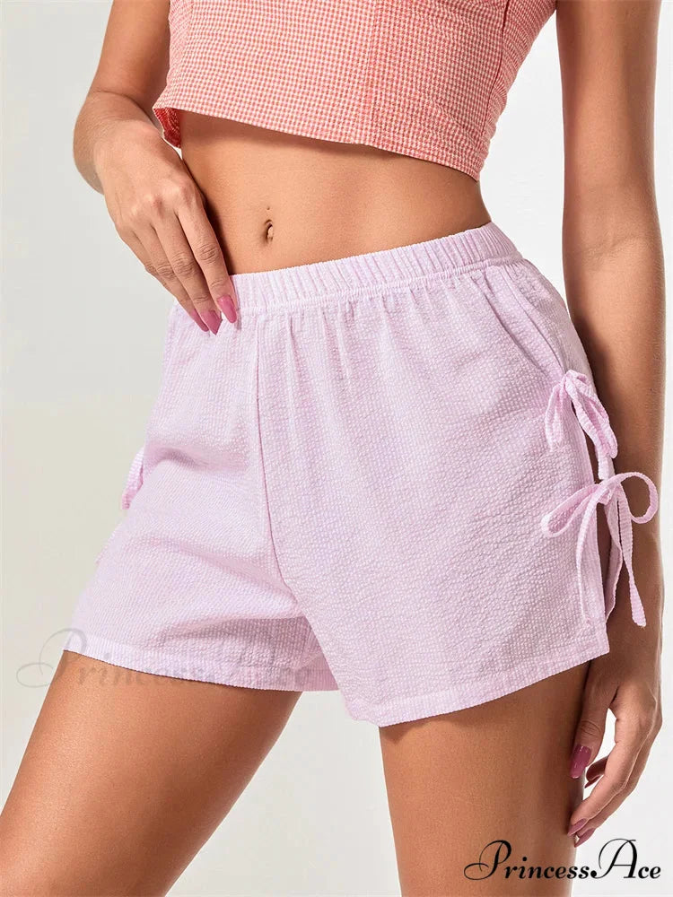 Patterned Bow Fastened Divided Short short-250223