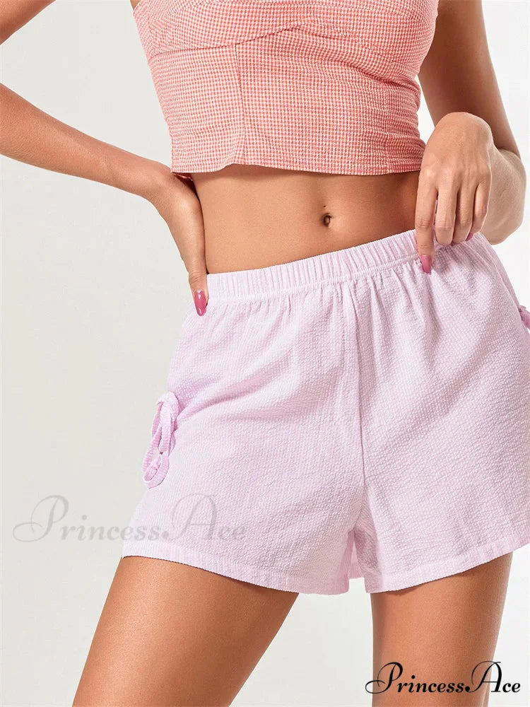 Patterned Bow Fastened Divided Short short-250223