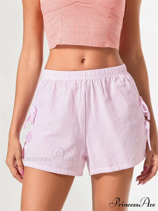 Patterned Bow Fastened Divided Short pink / S short-250223