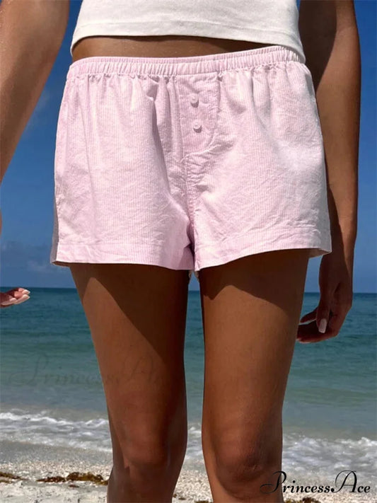 Patterned Button Baggy Sleepwear Short pink / S short-250223