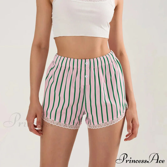 Patterned Button Lace Trim Brief Pink / S short-250223