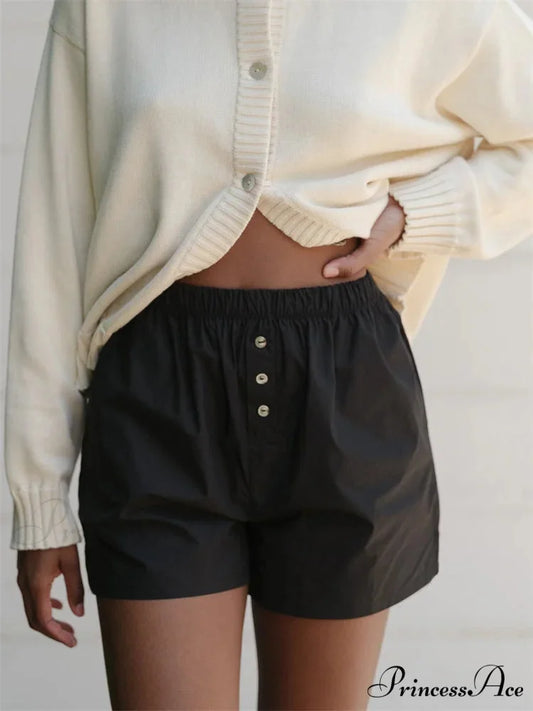 Patterned Button Tall Waist Short black / S short-250223