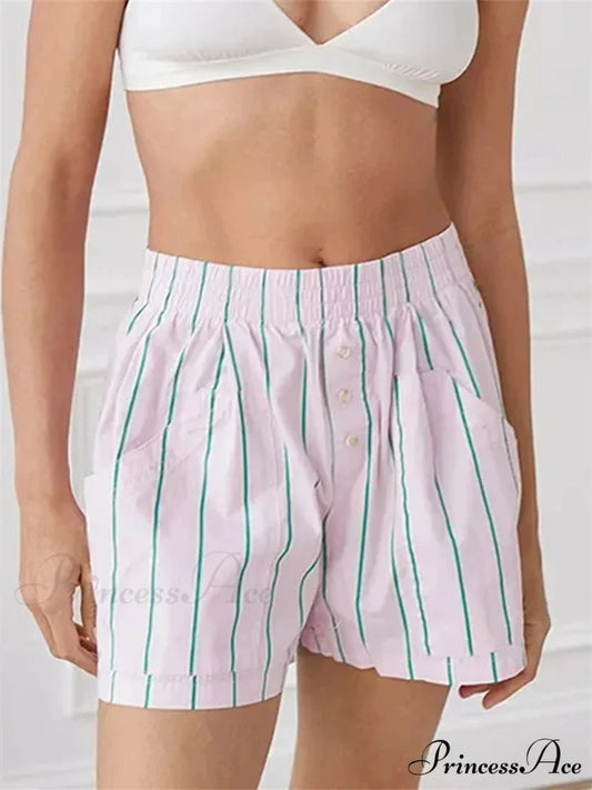 Patterned Button Tall Waist Short white / S short-250223