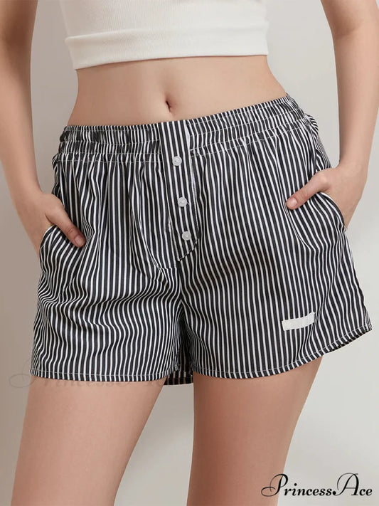 Patterned Button Wide Leg Relaxation Short black / S short-250223