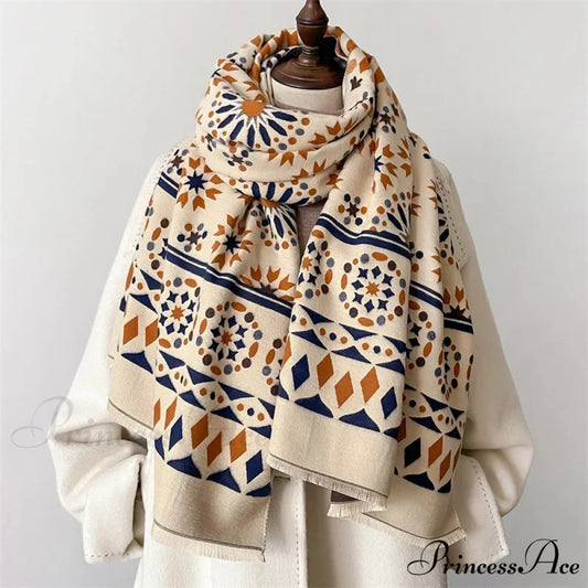 Patterned Cashmere Winter Scarf beige scarf-241228