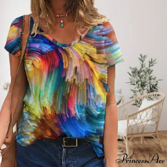 Patterned Casual Colorful Tee Multicolor / S