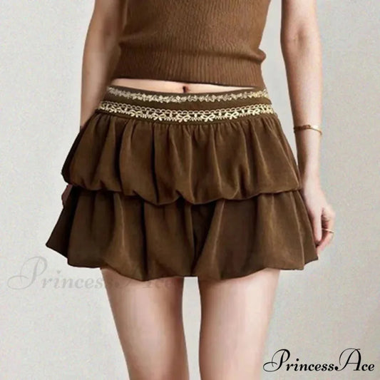 Patterned Corduroy Vintage Skirt Brown / S skirts-250223