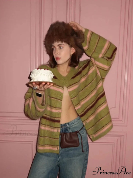 Patterned Deep V-neck Button-Up Sweater cardigans-241228