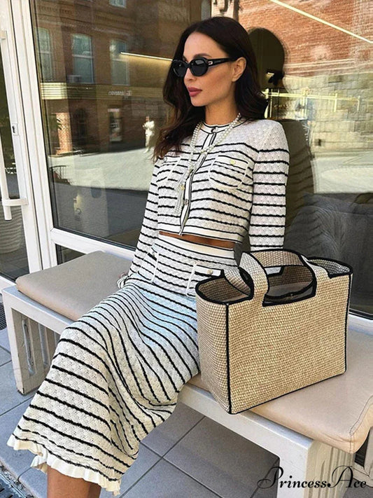 Patterned Empty Knitted High Waist Workplace Two Piece Set officetwopieceset-250223
