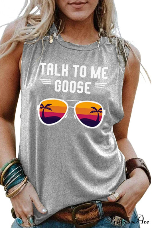 Patterned Goose Sleeveless T-shirt Grey / S