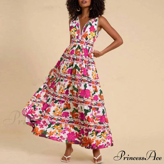 Patterned High Waist Bohemian Beach Dress 01 Red / S bohodress-250126