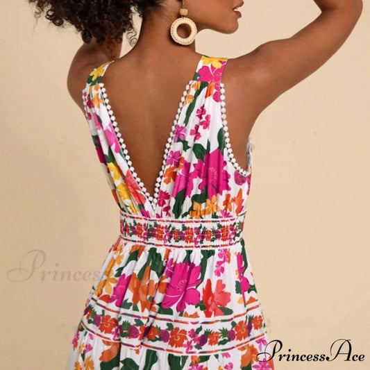 Patterned High Waist Bohemian Beach Dress bohodress-250126