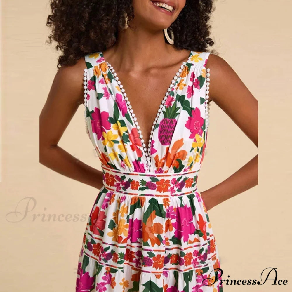 Patterned High Waist Bohemian Beach Dress bohodress-250126