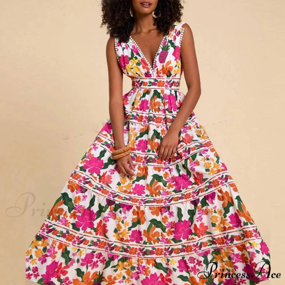 Patterned High Waist Bohemian Beach Dress bohodress-250126
