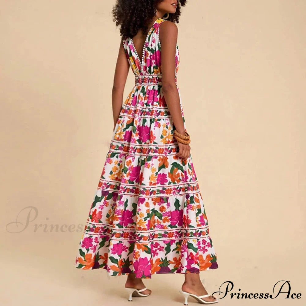 Patterned High Waist Bohemian Beach Dress bohodress-250126