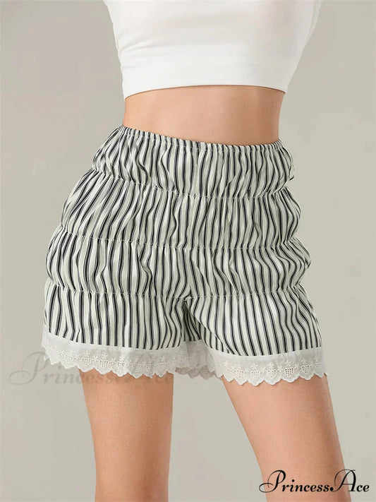 Patterned Lace Lantern Gathered Mini black / S short-250223