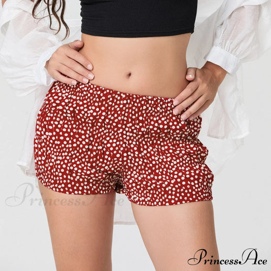 Patterned Printed Gathered Stretchy Waist Short red / S short-250223