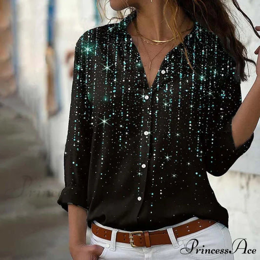 Patterned Retro Blouse Black / S