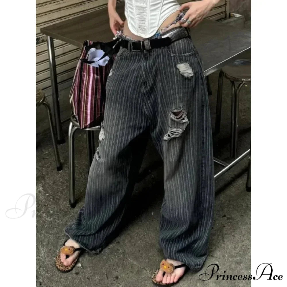 Patterned Retro Early 2000s Women Denim Trousers pants-241228