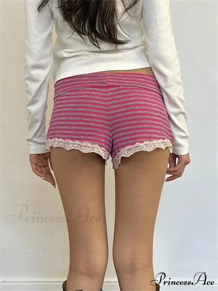 Patterned Ribbon Lace Sleepwear Short short-250223