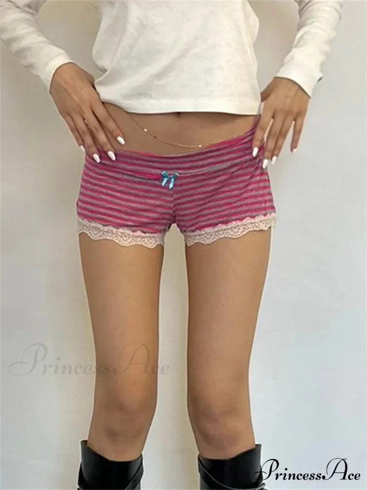 Patterned Ribbon Lace Sleepwear Short short-250223