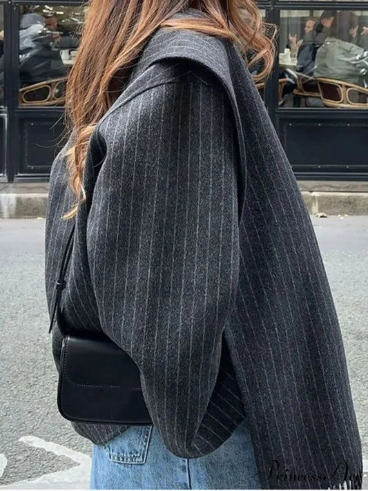 Patterned Scarf Collar Informal Wool Overcoat overcoats-241228