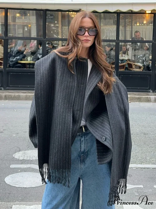 Patterned Solitary Buttoned Wool Overcoat Dark Grey / S coats-241228