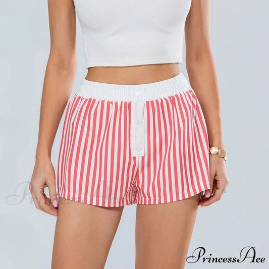 Patterned Stretchy Waist Baggy Short Red / S short-250223