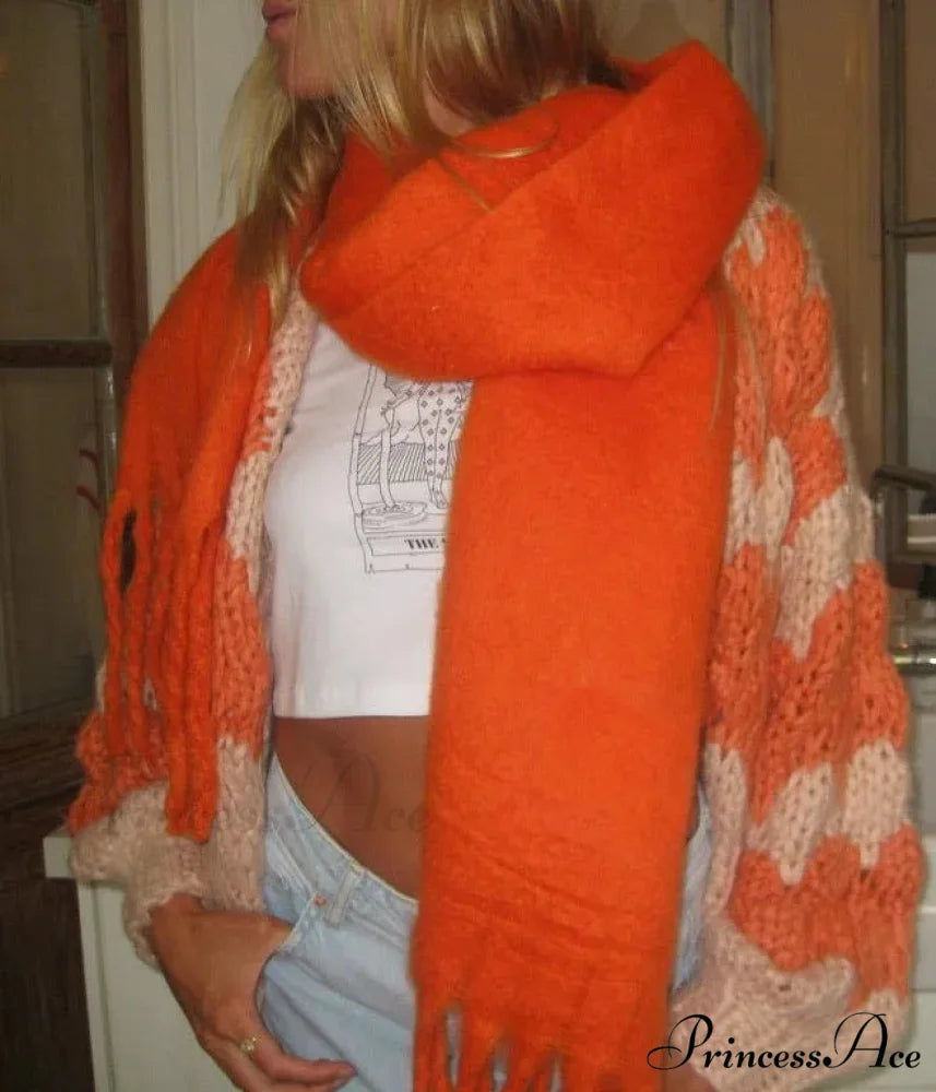 Patterned Vintage Extended Sleeve Knitted Cardigan orange / S cardigans-241228