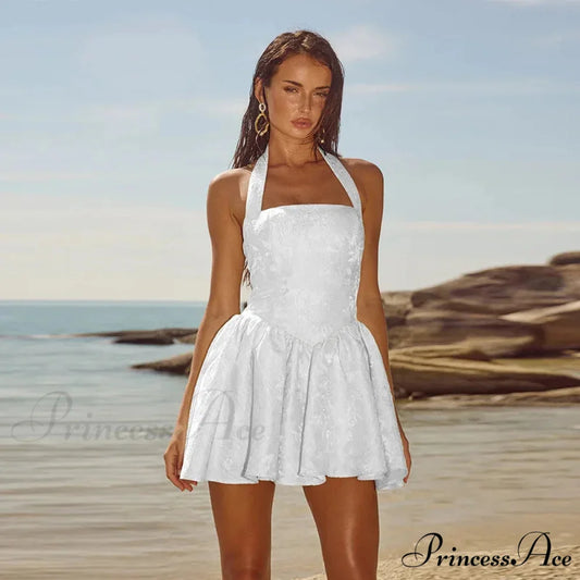 Patterned Waist Wrap A-line Holiday Dress WHITE / S vacationdress-250223