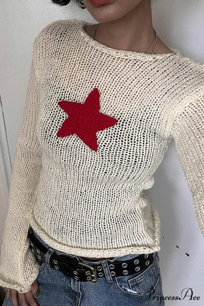 Pentagram Jacquard Crimping Jumper Beige / M