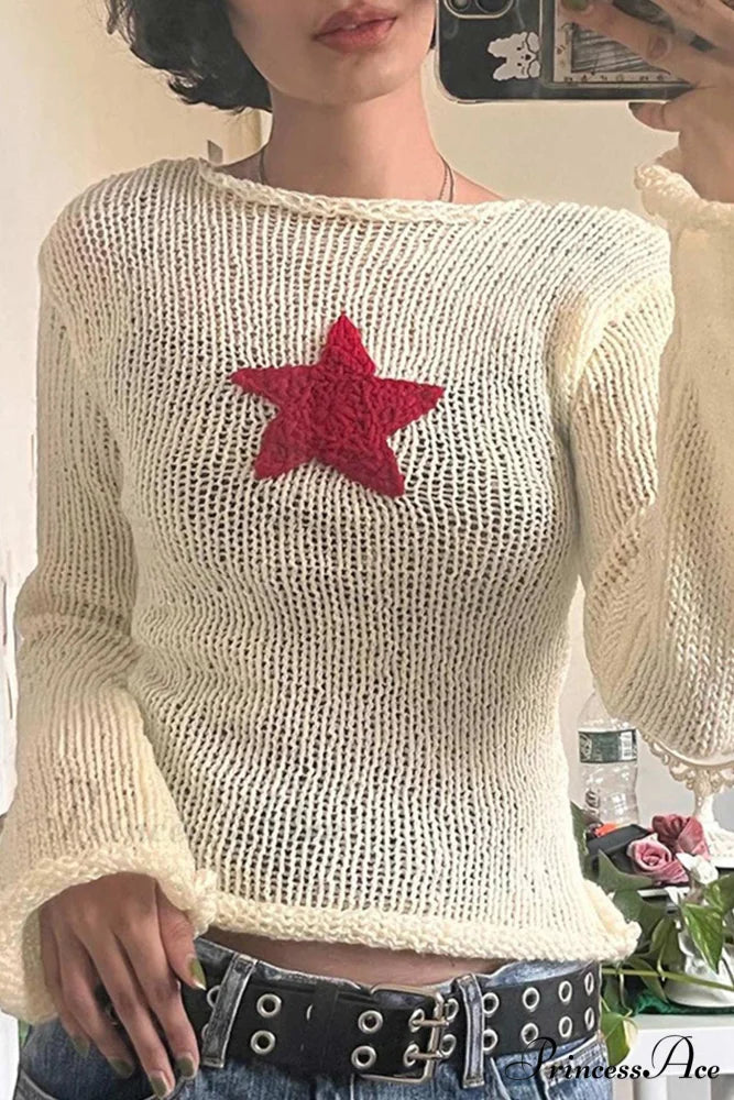 Pentagram Jacquard Crimping Jumper Beige / S