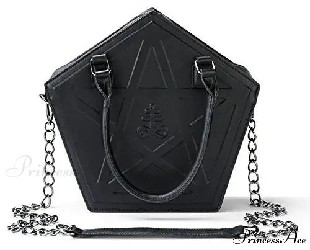 Pentagram Punk Darkness Gothic Soft Leather Chain Shoulder Handbag Bag Black / (30cm