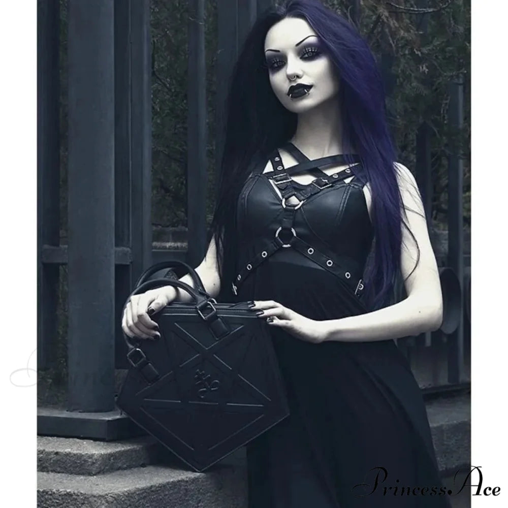 Pentagram Punk Darkness Gothic Soft Leather Chain Shoulder Handbag Bag Black / (30cm