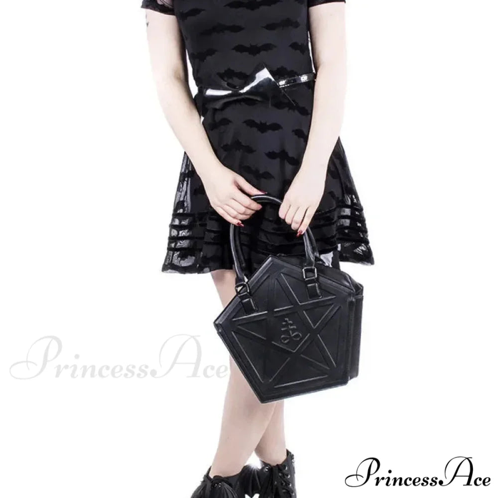 Pentagram Punk Darkness Gothic Soft Leather Chain Shoulder Handbag Bag Black / (30cm