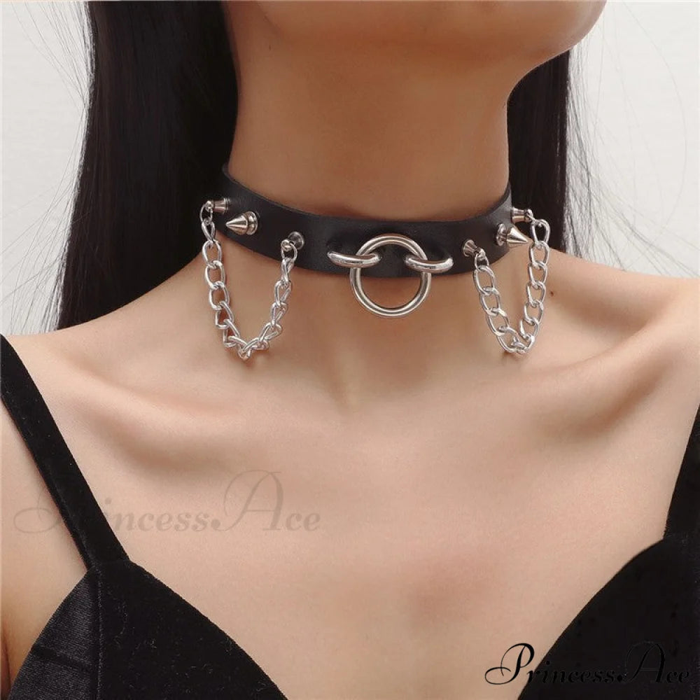 Personality O-ring Rivet Chain PU Necklace
