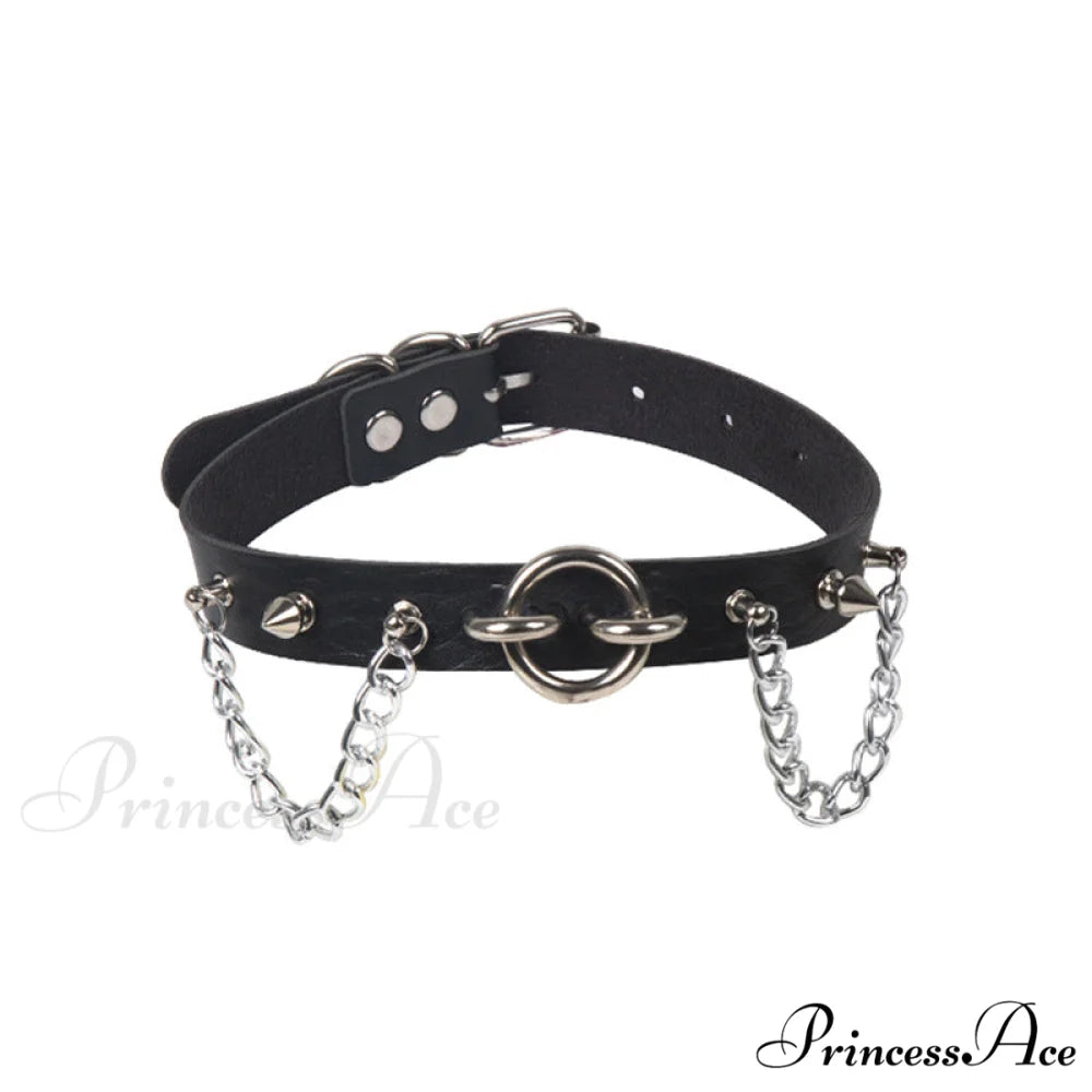 Personality O-ring Rivet Chain PU Necklace BLACK