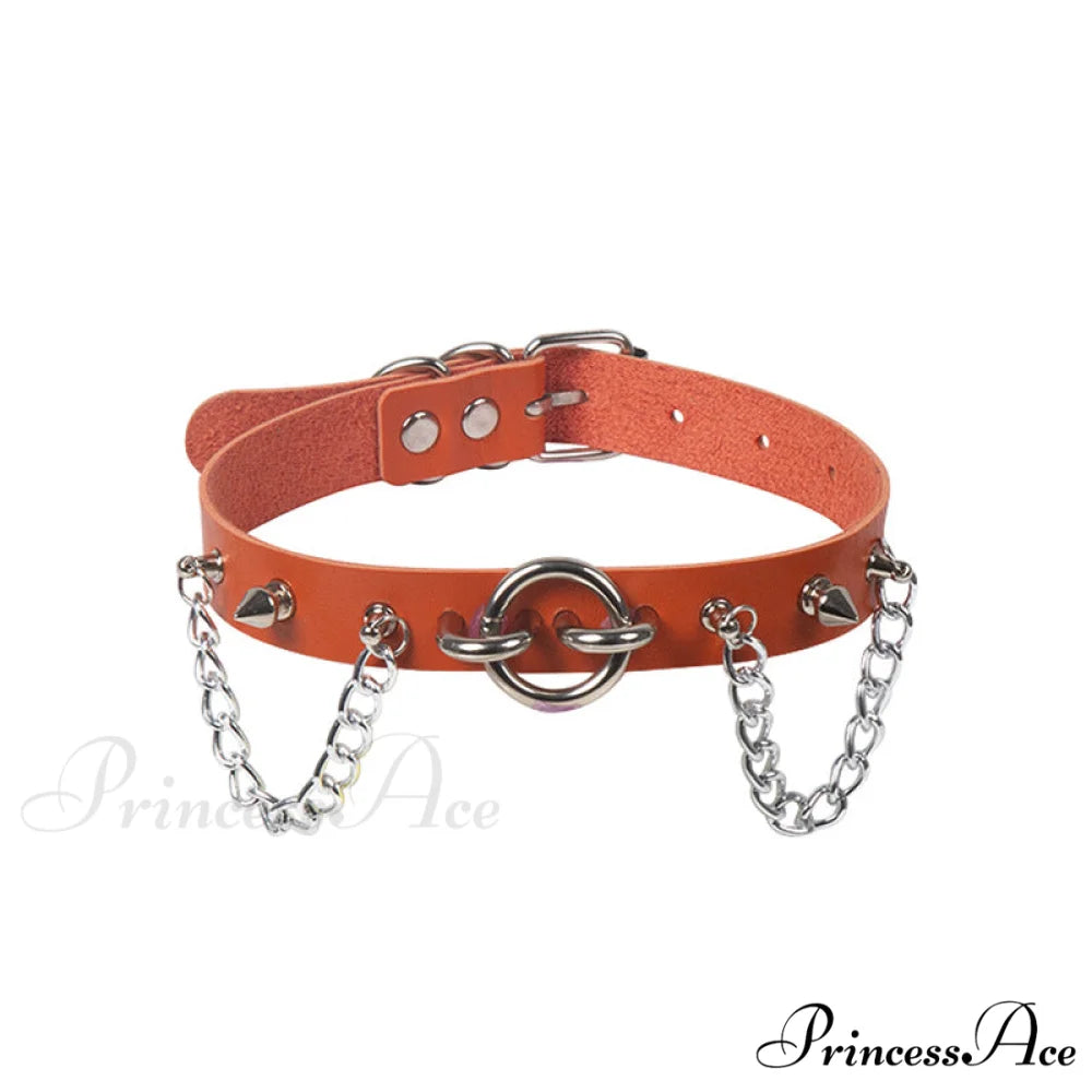 Personality O-ring Rivet Chain PU Necklace ORANGE