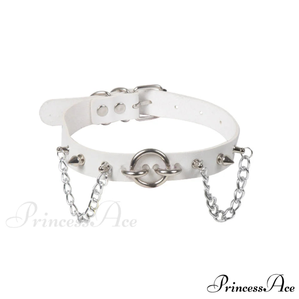 Personality O-ring Rivet Chain PU Necklace WHITE