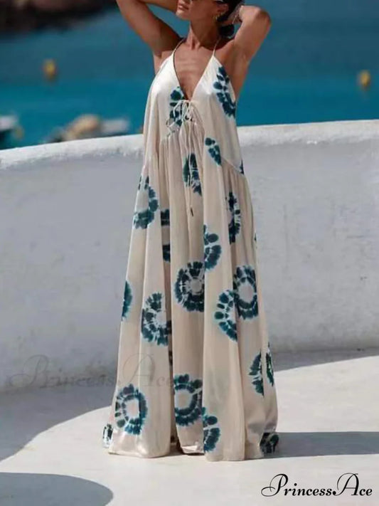 Personalized Casual Stylish Printed Strappy Dress White / S