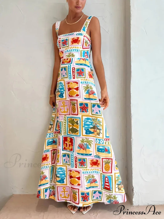 Personalized Graffiti Strap Charming Sexy Lace Midi Dress Multi-Color / S