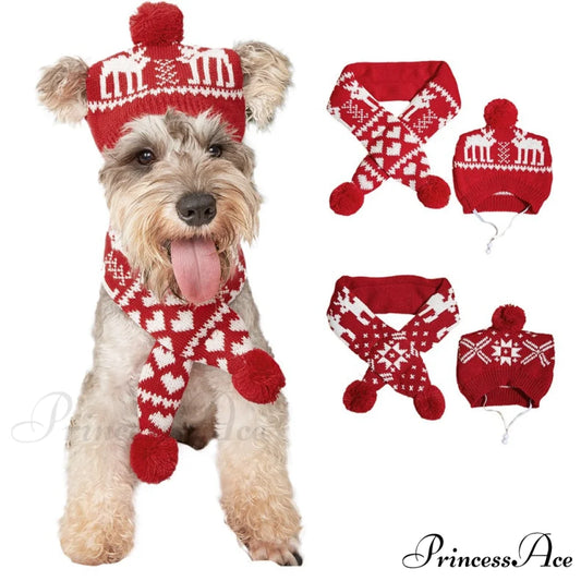 Pet Cat Dog Knitting Scarf Hat Set