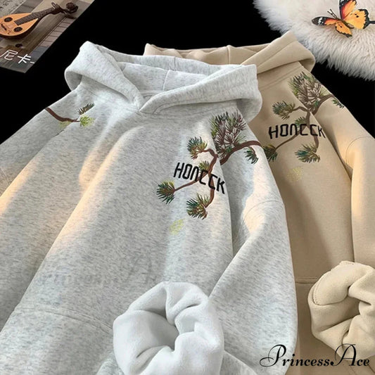 Pine Printed Y2K Retro Large Hoodie hoodies-241228