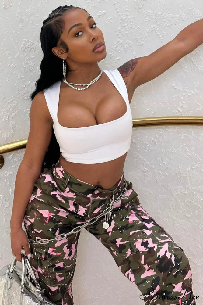 Pink Camo High Waist Pants Pink / XL