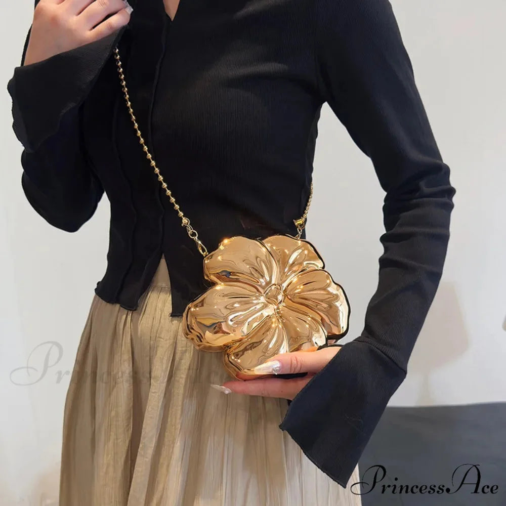 Pink Gold Flower Acrylic Clutch Purse Gold clutchbag-250126