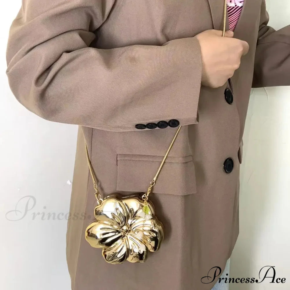 Pink Gold Flower Acrylic Clutch Purse Gold clutchbag-250126