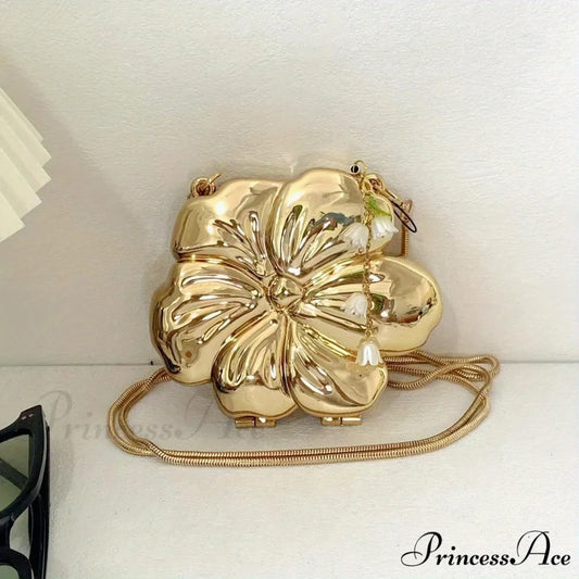Pink Gold Flower Acrylic Clutch Purse Gold clutchbag-250126