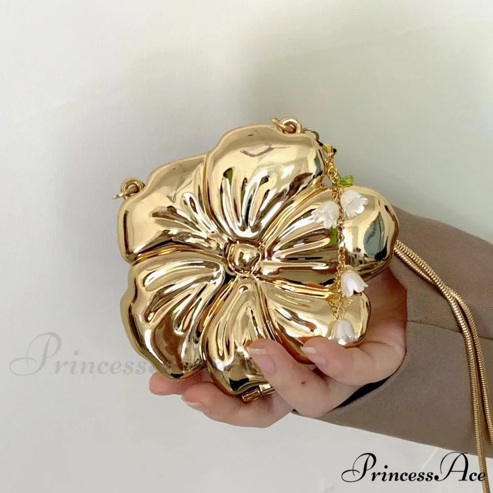 Pink Gold Flower Acrylic Clutch Purse Gold clutchbag-250126