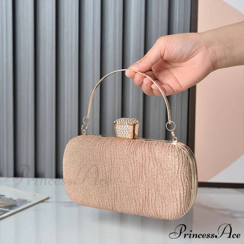 Pink Gold Sparkling Evening Clutch Shoulder Bag clutchbag-250126