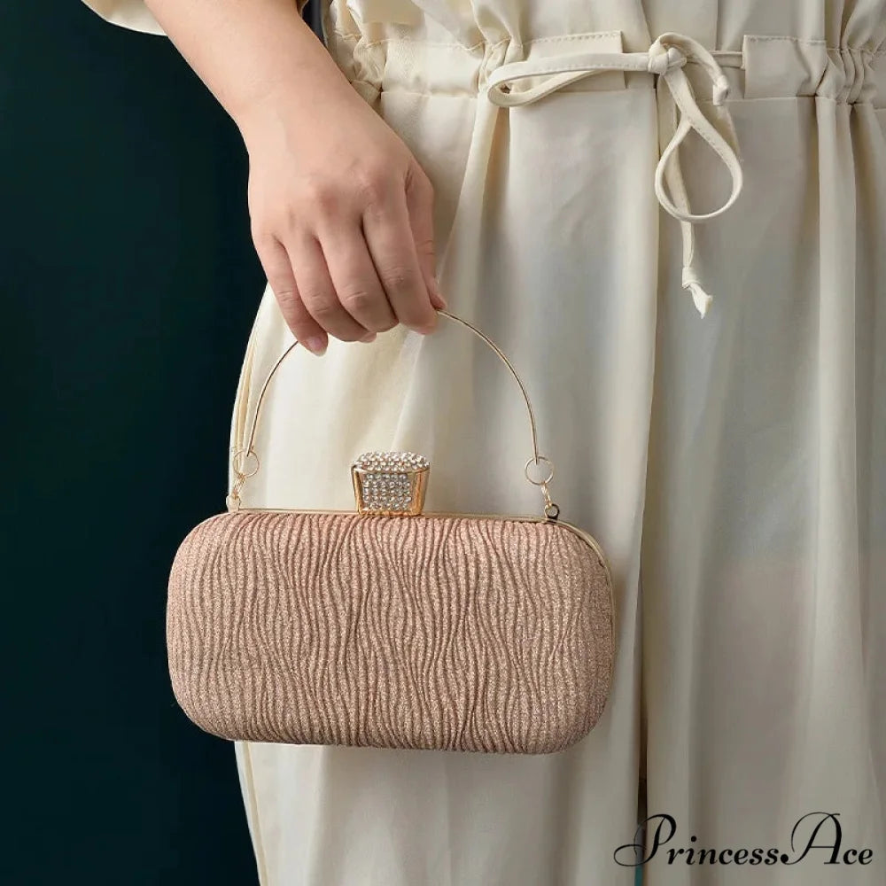 Pink Gold Sparkling Evening Clutch Shoulder Bag clutchbag-250126